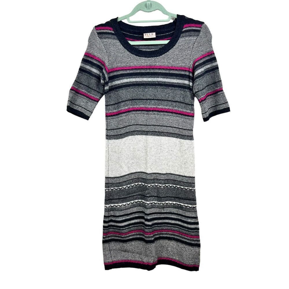Thomas Pink Cashmere Blend Sweater Dress Short Sleeve Striped Gray Pink Women S*